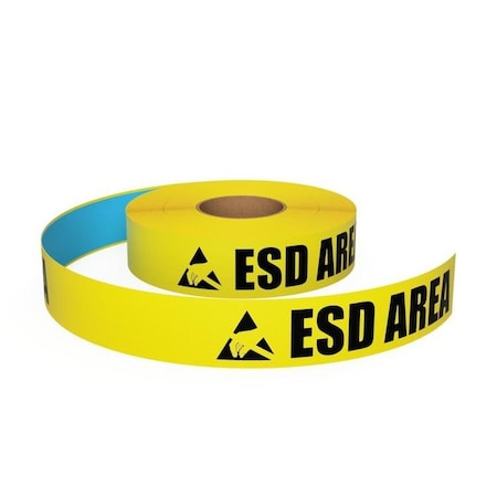 Ergomat 2inDurastripe In-Line Printing Yellow ESD, Type E: Yellow, ESD Protected Area w/Arrows DSIL250Y-ESD-TypeE